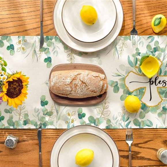 Easter Table Runner Blessed Cross Spring Summer Decor Farmhouse Decorative Cloth - Picture 4 of 4